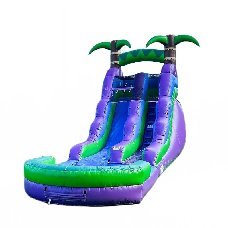 25FT Inflatable Water Slide with Water Pool and Palm Tree Pattern Large Bounce House