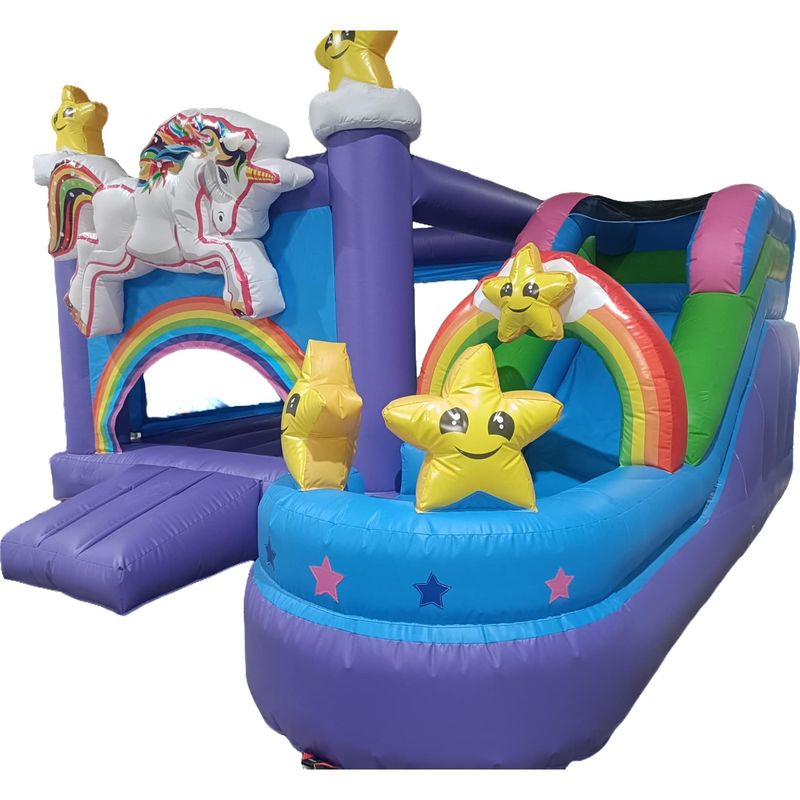 8-13 Years Age Range Inflatable Bounce House with Slide and Rainbow Horse Design