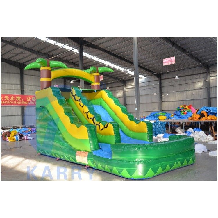 6*3 Optional Sizes Fun Green Palm Tree Inflatable Waterslide Combo Bounce House with Pool