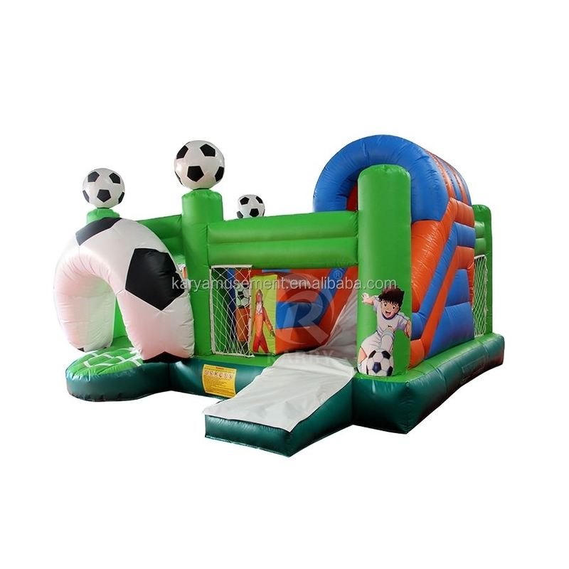 Jump Slide and Score PVC Inflatable Bouncer House Combo for Unisex Soccer Enthusiasts