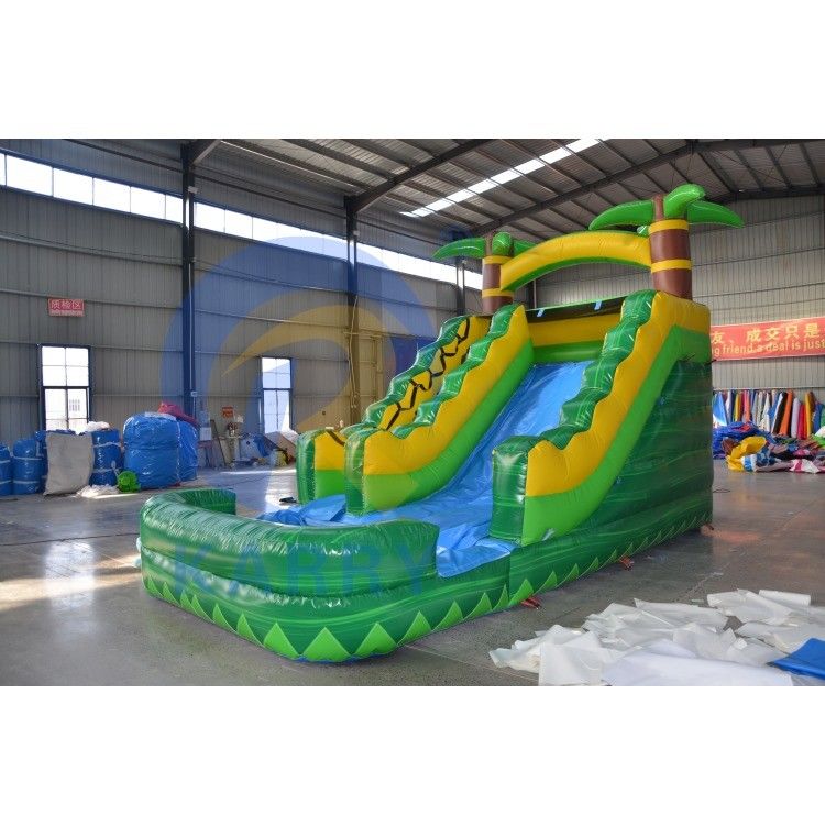 CE Standard Air Blower Accessories Adult Size Green Palm Tree Water Slide Inflatable