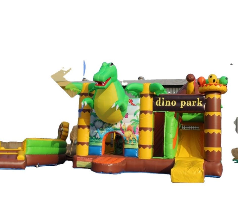 Features PORTABLE Children's Party Jumping Bouncy Castle with Slide in Dinosaur Theme