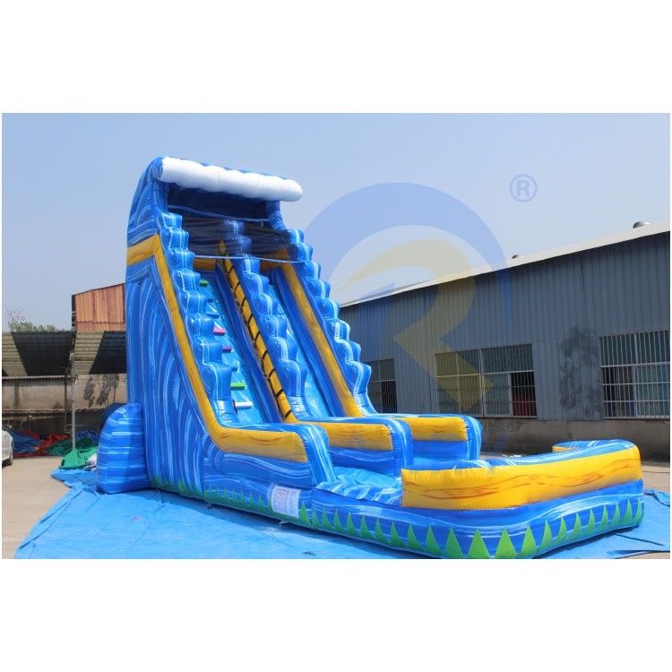 Customized Color Inflatable Backyard Tropical Marble Blue Water Slide With Swimming Pool Adult for 10 Passengers