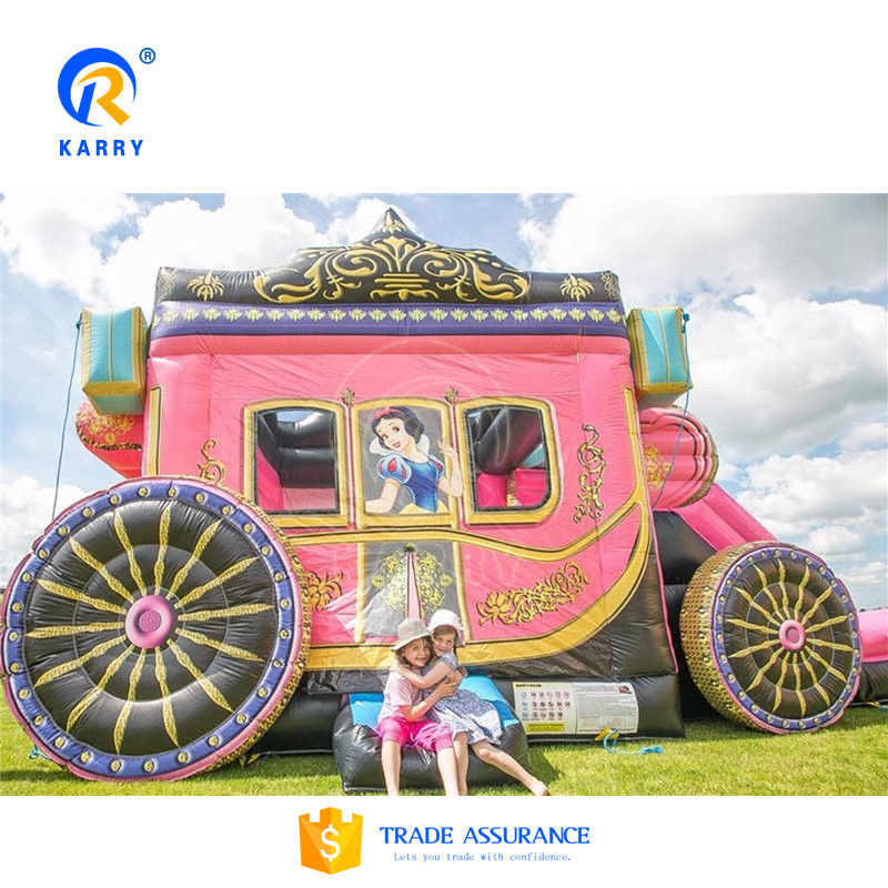 2023 Pink Inflatable Princess Carriage Bouncy Castle with Slides Kid's Favorite Toy Game