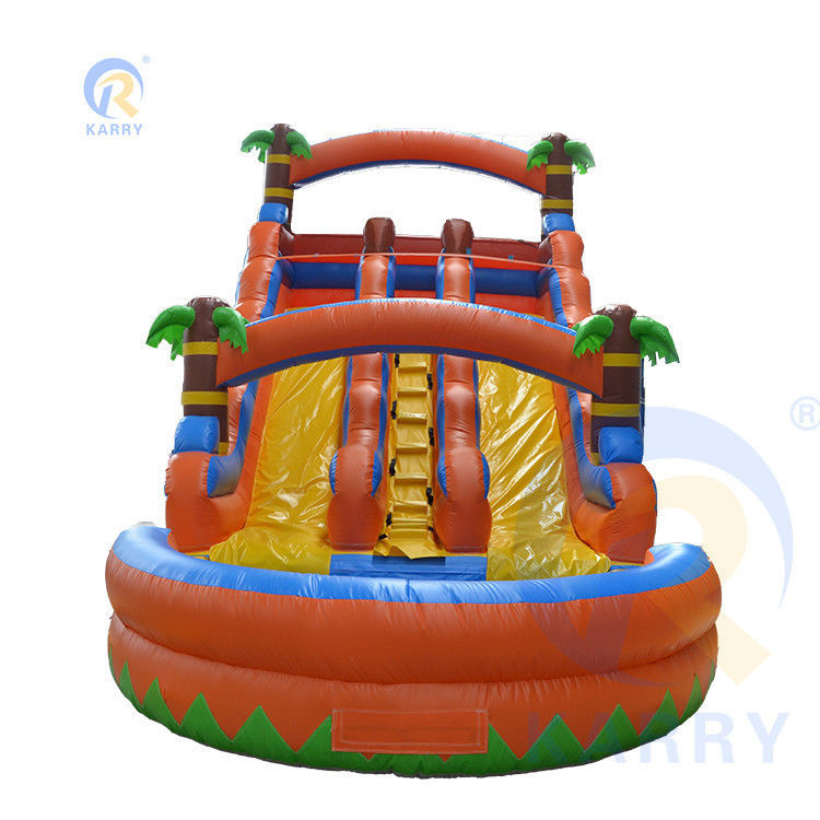 Water Spray Palm Tree Slide Inflatable Combo Pool and Double Slide for Children's Play