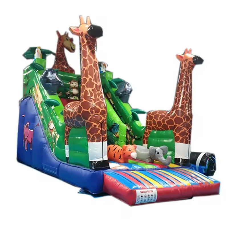 Inflatable Double Slide Safari Animal Theme Bouncy Slide with Mighty Giraffe and More