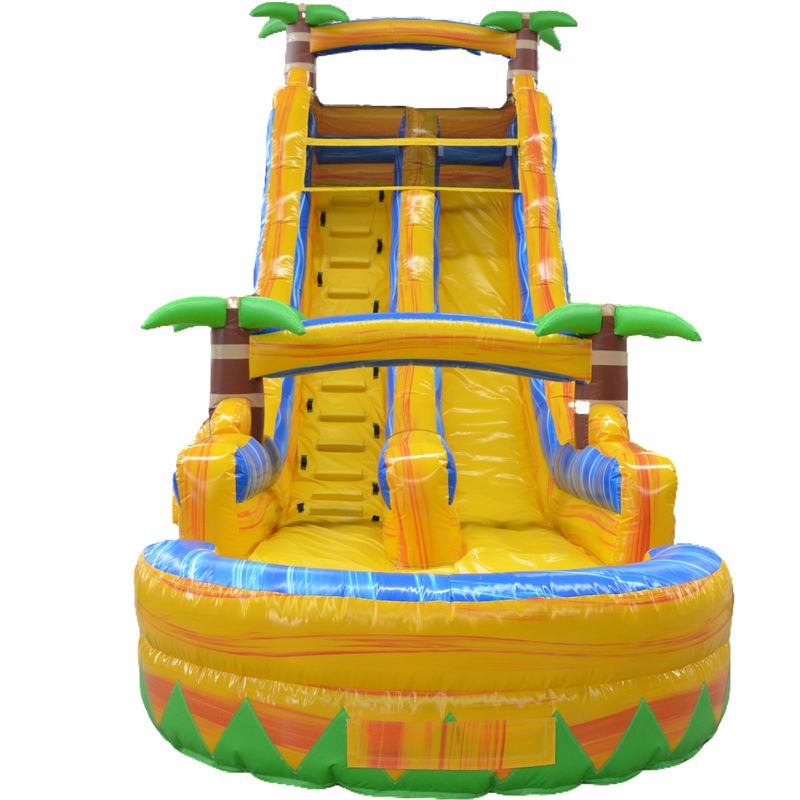 Commercial Occasion Multi-Color Palm Tree Inflatable Water Slide with Small Pool