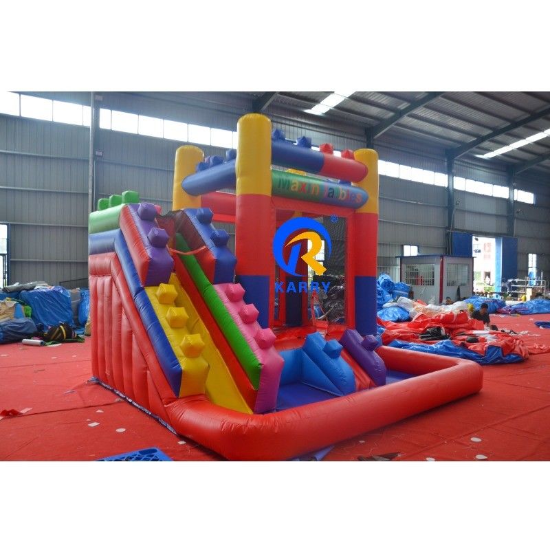 Crossover Building Block Castle Inflatable Bounce House with Slide 13 x 12 x 14.5 Feet