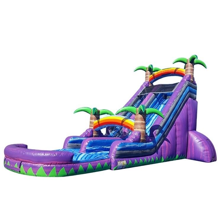 Commercial Inflatable Pool Slides with Colorful Palm Purple Marble Jumping Slide