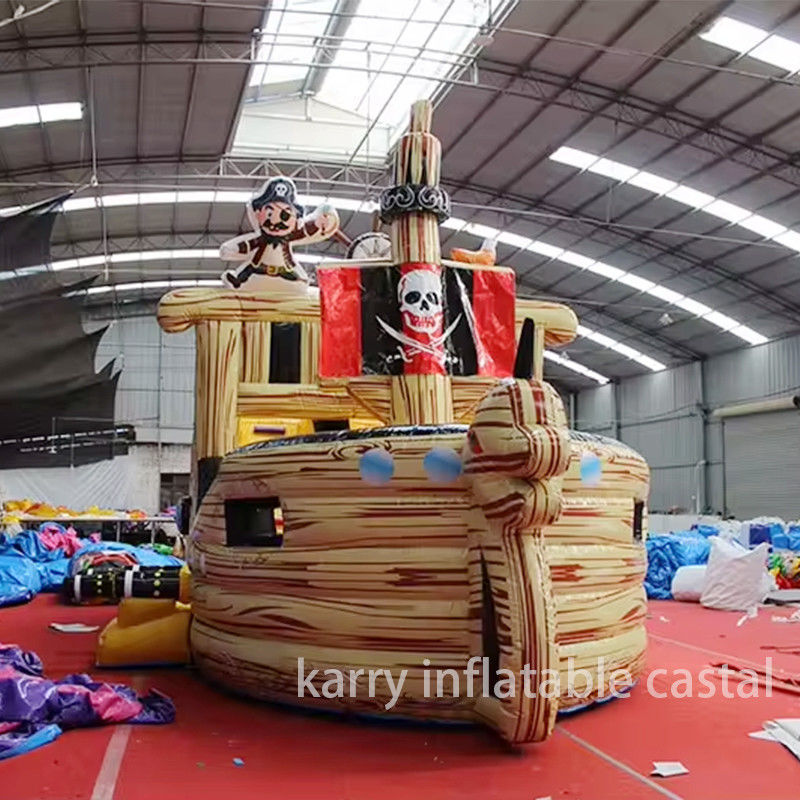 Full Printed PVC Material Inflatable Pirate Ship Dry Slide for Child Interest and Sale
