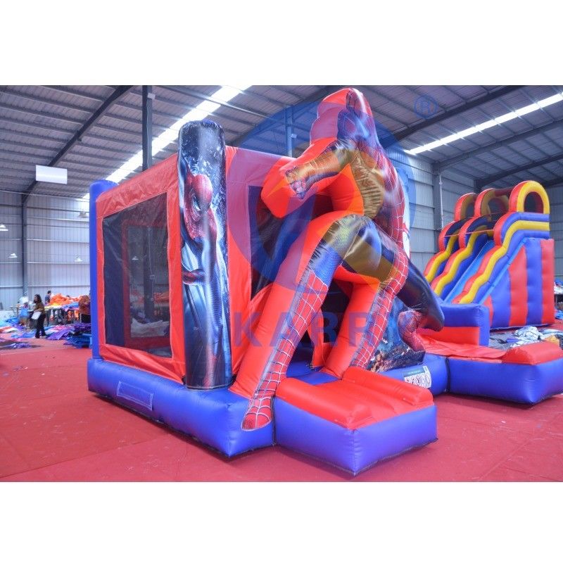 Unisex Super Cool Spiderman Inflatable Bounce House with Slide Wet Dry Customized Size