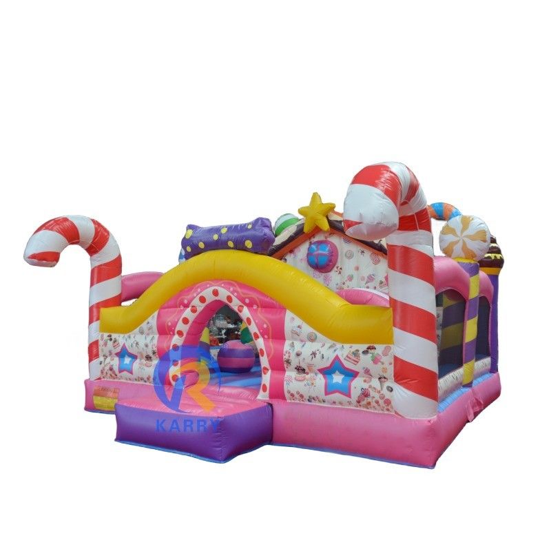 Amusement Inflatable Bouncer with Slide Kids Game Candy Girls Pink Theme Bouncy Jump Castle