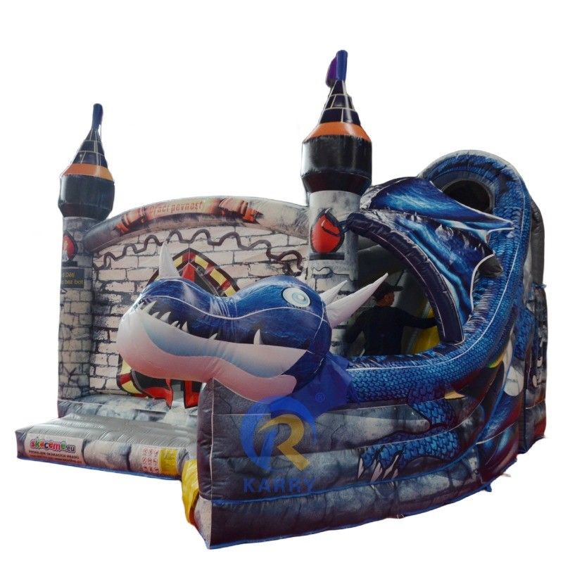 Unisex Custom Colorful PVC Inflatable Bouncy Castle with Slide Big Tusk Dragon Design