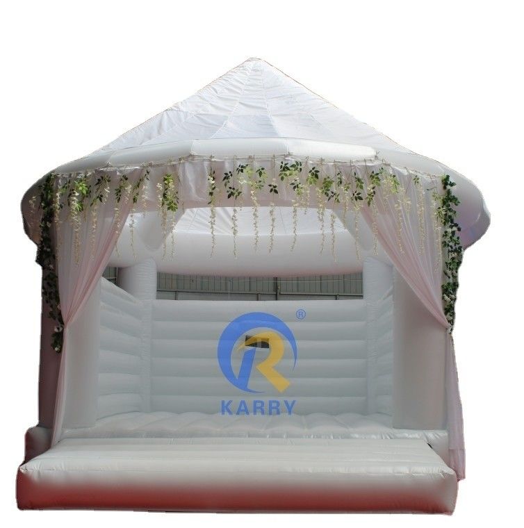 Customized White Inflatable Wedding Trampoline Bouncy Bed 4*4m for Adult Party Jump
