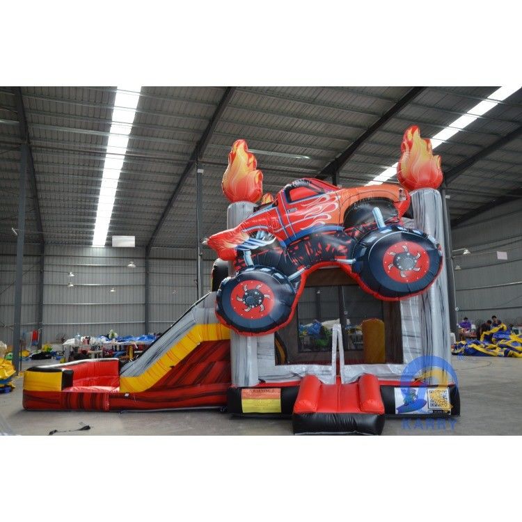 Inflatable Dry Slide Pool Combo with Dual Lane Slide and 3D Racing Theme OEM Accepted
