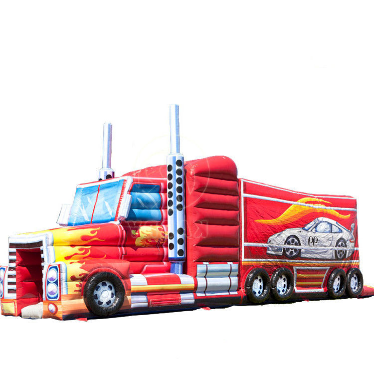 OEM Acceptable Inflatable Big Red Truck Castle Slide Combo for Kids With Blower and Slide
