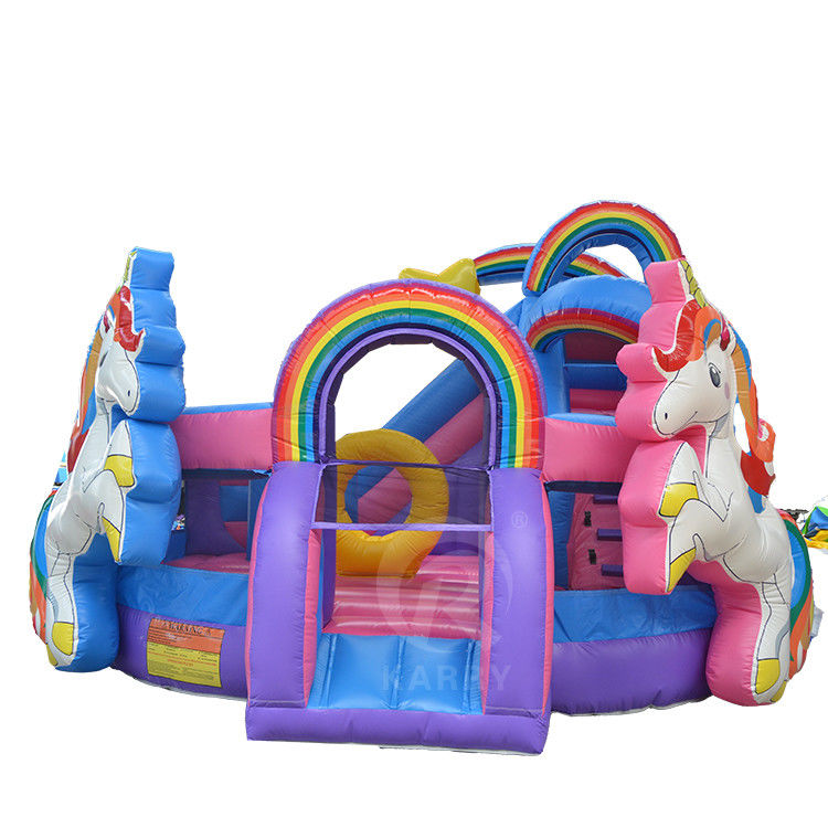 Outdoor Fun Commercial 0.55mm PVC Rainbow Unicorn Inflatable Bouncer with Wet Dry Slide