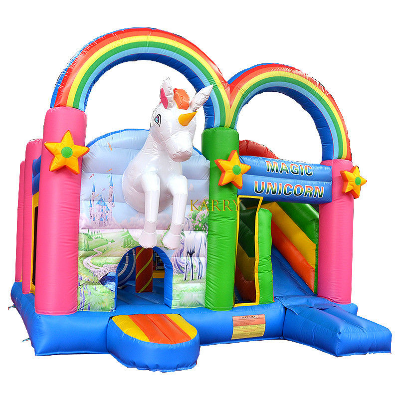 Unisex Rainbow Unicorn Bouncer Castle with Slide Commercial Kids Playhouse Inflatable