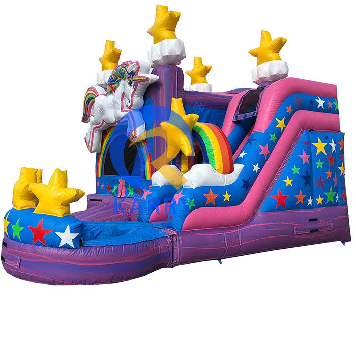 Customized Size Inflatable Houses Bounce House Water Slide with Rainbow Unicorn Design