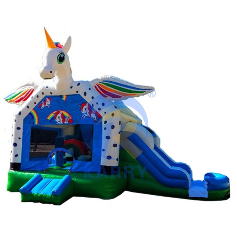Commercial Rainbow Spotted Unicorn Inflatable Bouncy Castle Combo Slide Acceptable OEM