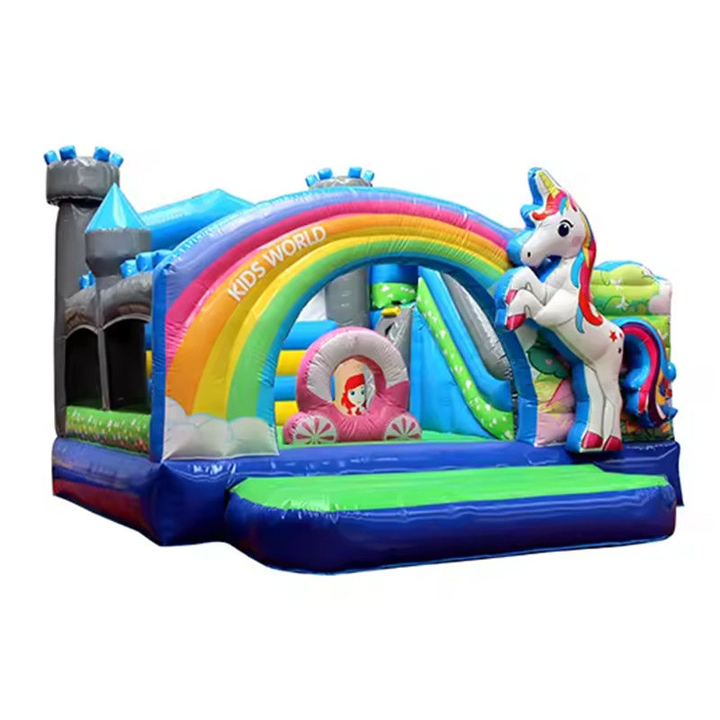 Customized Size 3D Rainbow Unicorn Castle Water Slide Combination Perfect for Parties