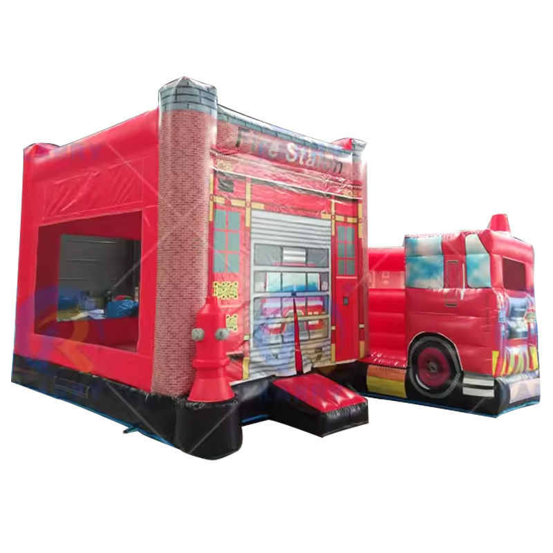 Fire Station Truck Inflatable Bouncer Slide Combo for Party Rentals Age Range 14 Years up