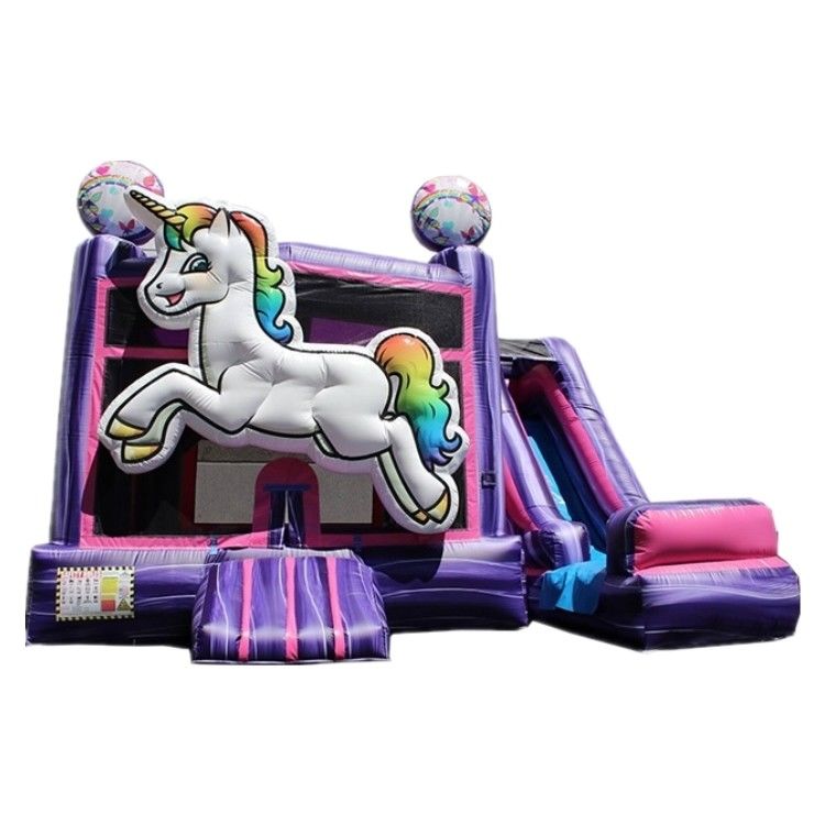 PORTABLE Bouncing Castle Combo Slide with EN71 Certification Rainbow Unicorn and Slide