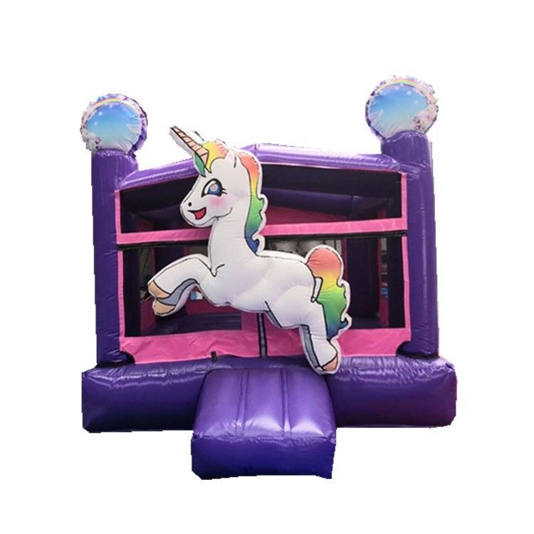 Digital Printing Rainbow Unicorn PVC Inflatable Purple Castle Commercial Bouncy Castle
