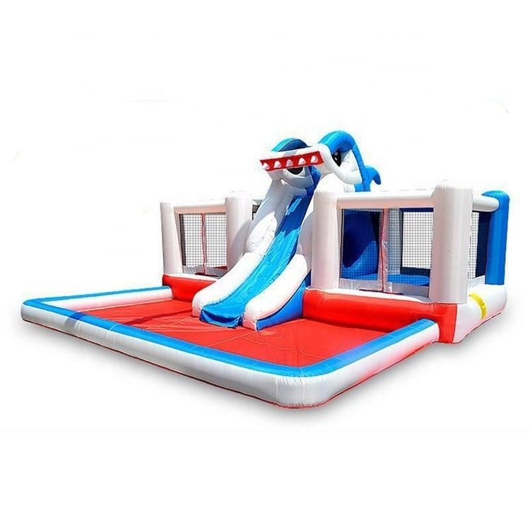 Castle Kids Inflatable Shark Bounce House Jumper with Water Slide and Portable Design