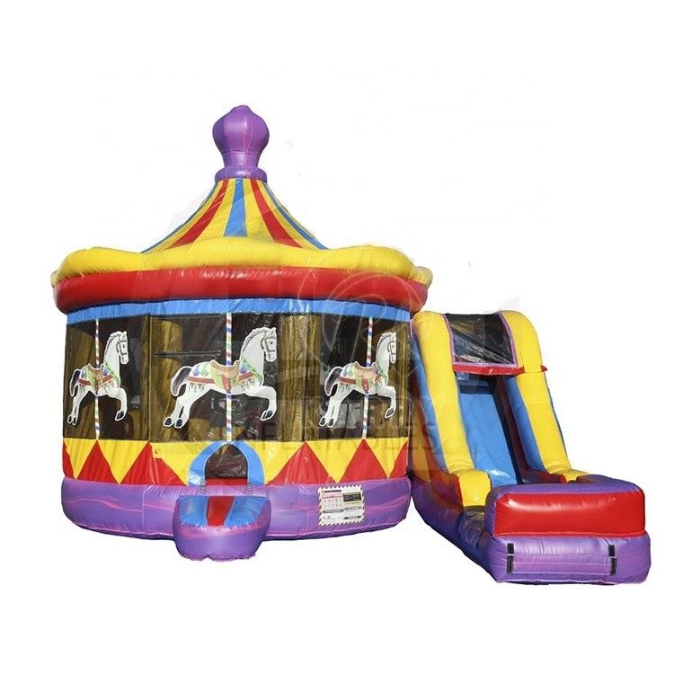 Features PORTABLE Giant Carousel Bouncy Castle Combo Slide with Customized Color