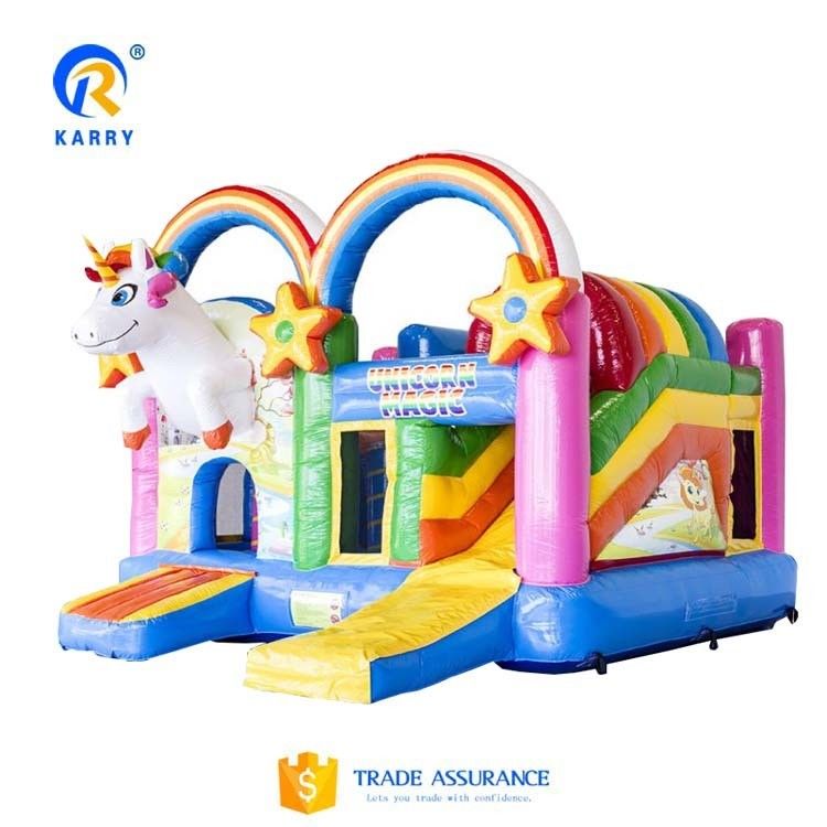 Unisex PORTABLE Rainbow Unicorns Castle Jumping Bouncer Slide Combo in Rainbow Color