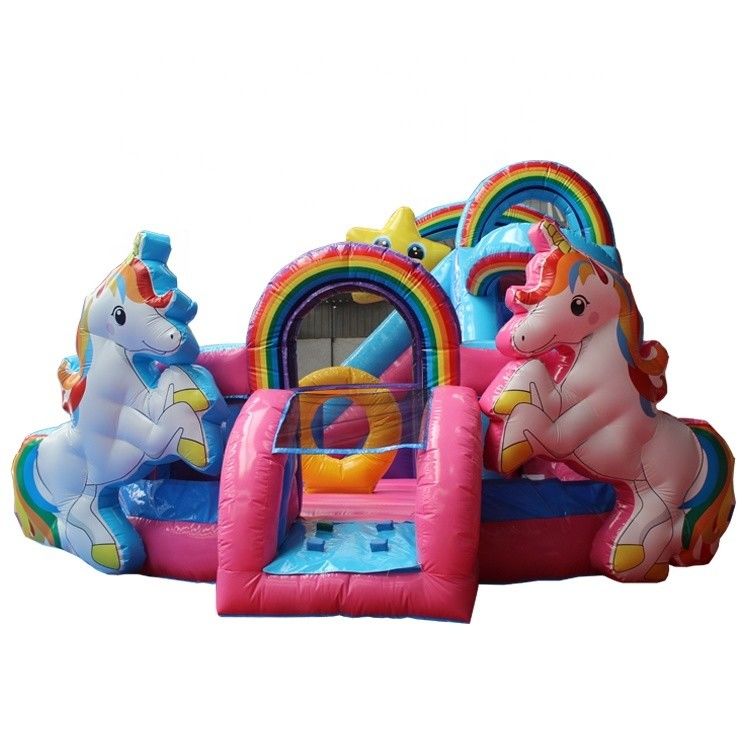 Commercial Party Rental 5x5.5m Inflatable Bouncy Castle with Slide Unicorn