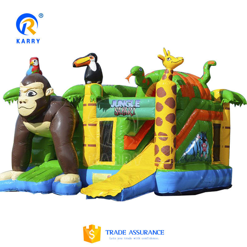Inflatable Castle Game Big Mouth Monkey Happy Animal World Theme Bouncing House with Slide