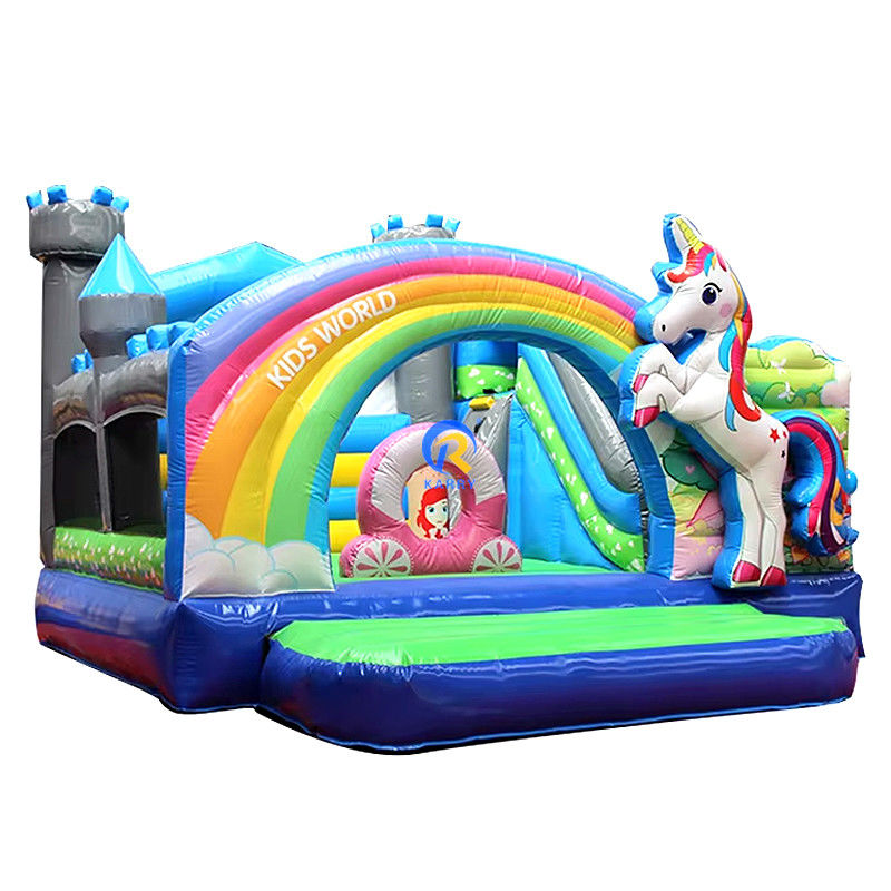 PORTABLE Kids' Castle Play House with Unicorn and Rainbow Bridge Bouncy Castle Rental
